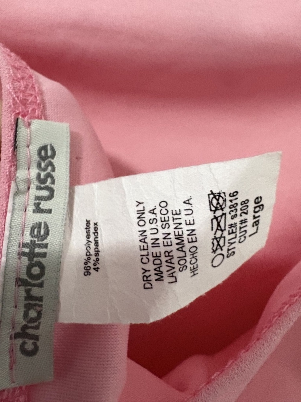 NEW Charlotte Russe Pink Strapless Mini Dress Lace Trim Y2K Coquette Dollcore L - Picture 6 of 6